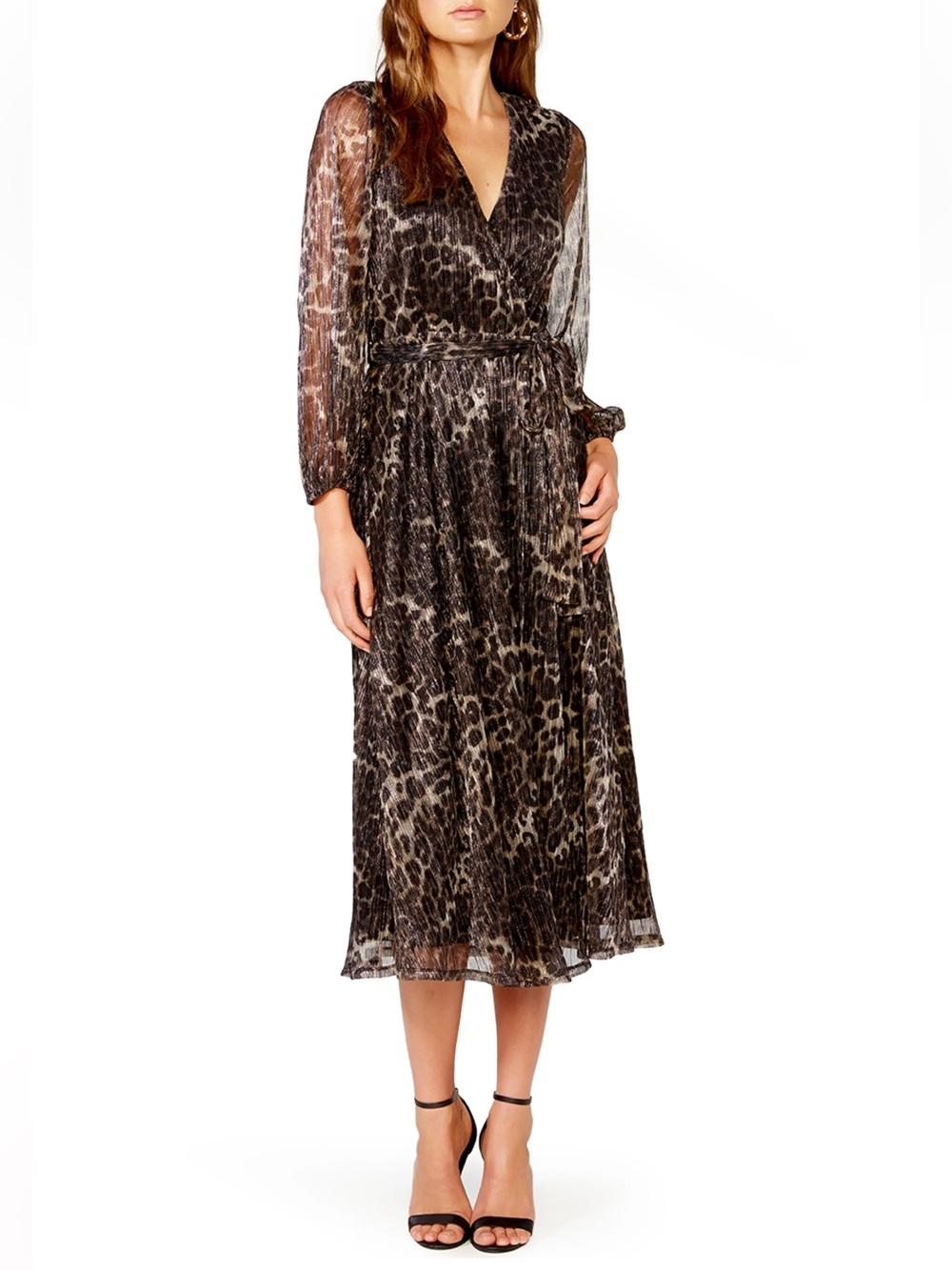Bardot Metallic Leopard-Print Midi Dress - Black & Brown